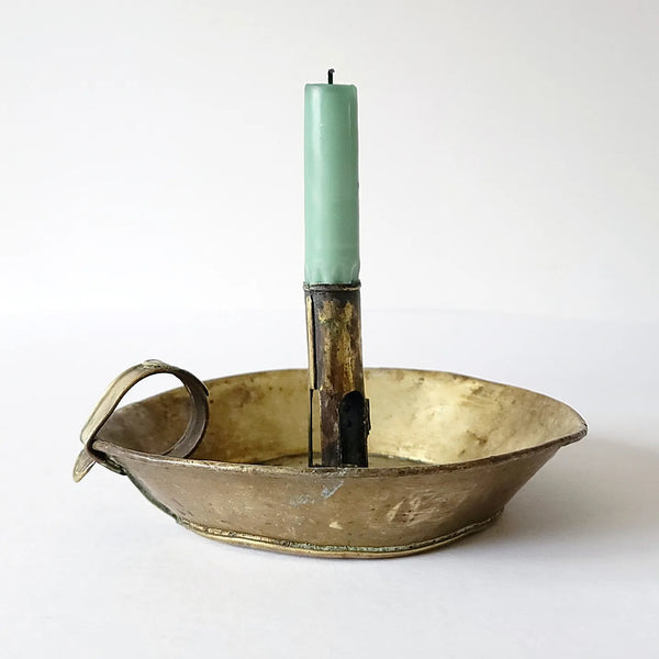 Primitive Rustic Antique Brass Chamberstick Candle