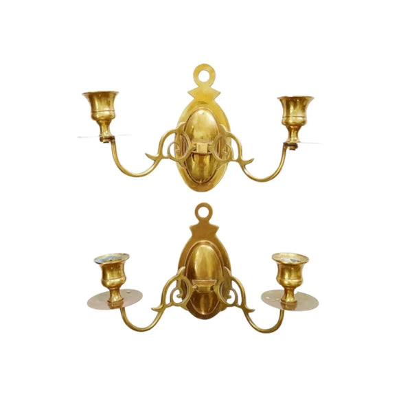 Brass Double Arm Candle Sconce Pair