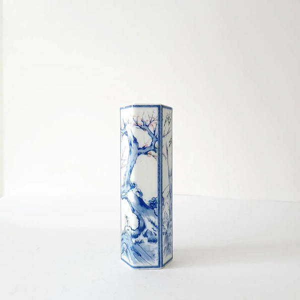 Blue & White Vintage Octagonal Japanese Vase