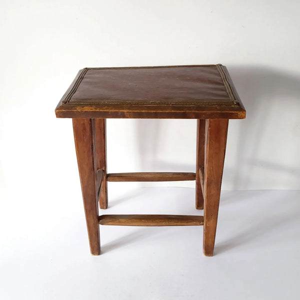 Side Table Stool With Leather Top