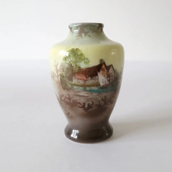 Hand Painted Antique Bud Vase Riverside Sailboat Cabin