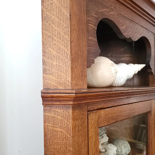 Antique Oak Hanging Corner Cabinet With Glass Door