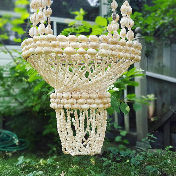 Huge Vintage Seashell Shell Hanging Chandelier Double Plant Basket